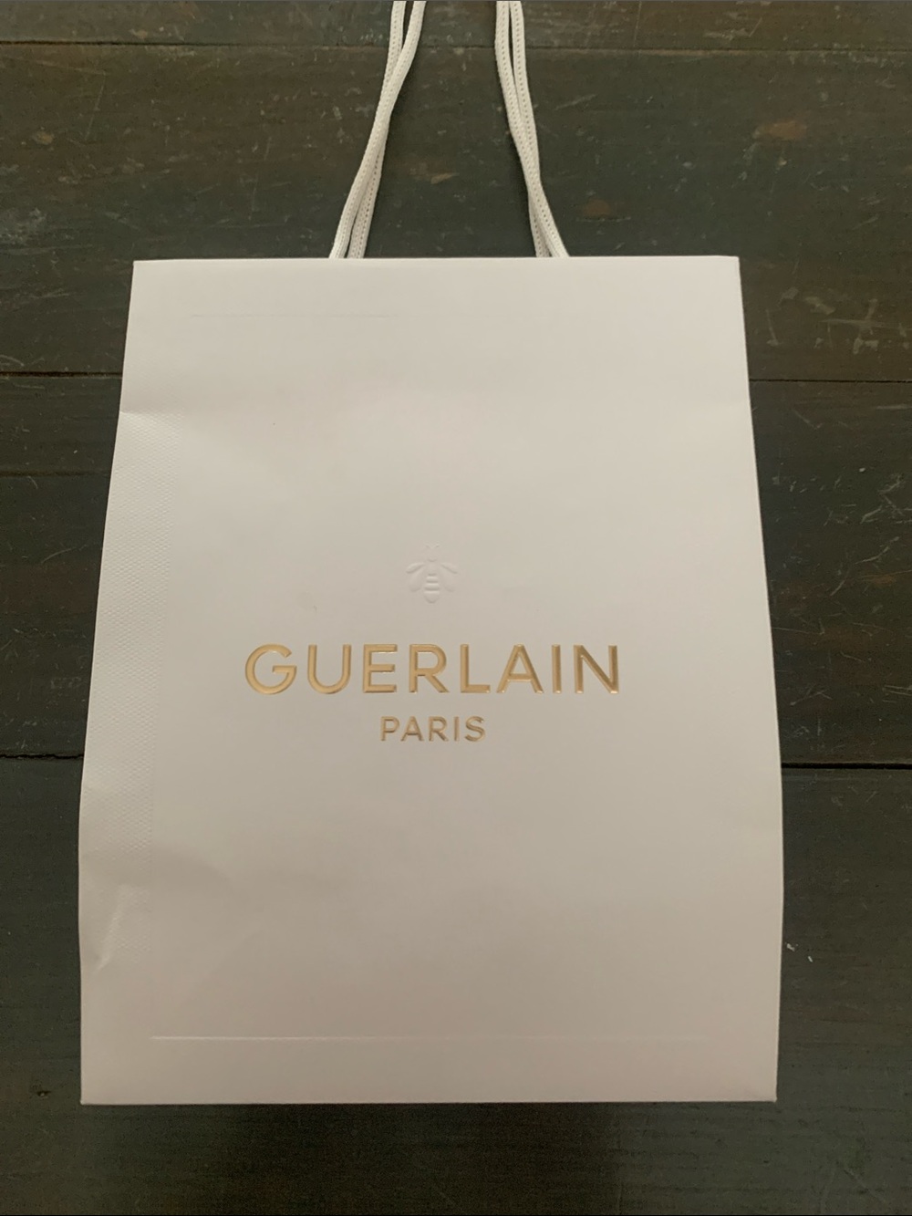 GUERLAIN White Gift Bag with Gold Logo and Rope Handles